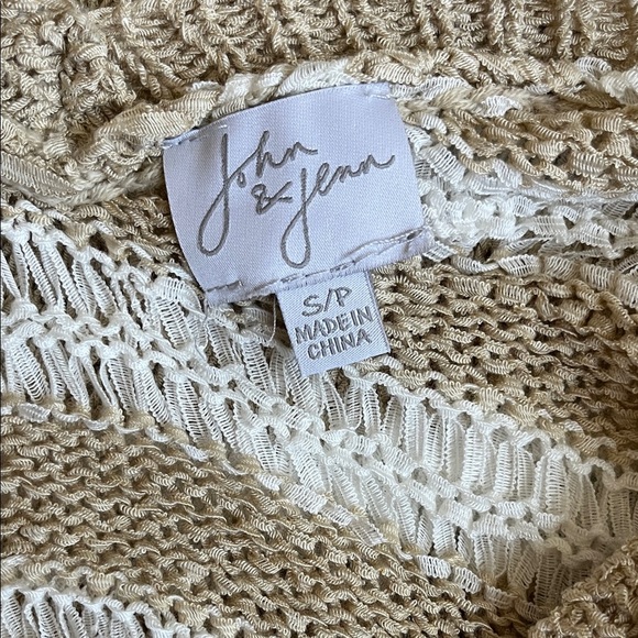 John + Jenn Women's Tan and White Loose Knit Long Line Stripe Sweater - Sz Small - Picture 2 of 16